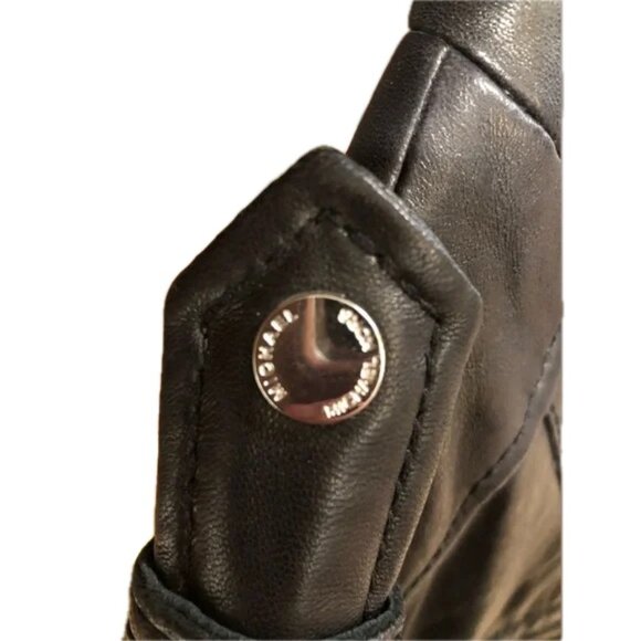 Michael Kors Leather Moto Jacket Full Zip Biker Jacket Zip Pocket Black Wm M NEW - Picture 6 of 12